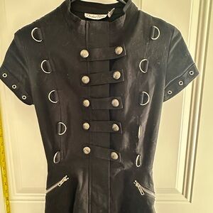 Orchid Bloom Punk/Goth Black Short Sleeve Military Style Dress